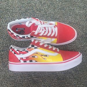 Red flame checkered vans